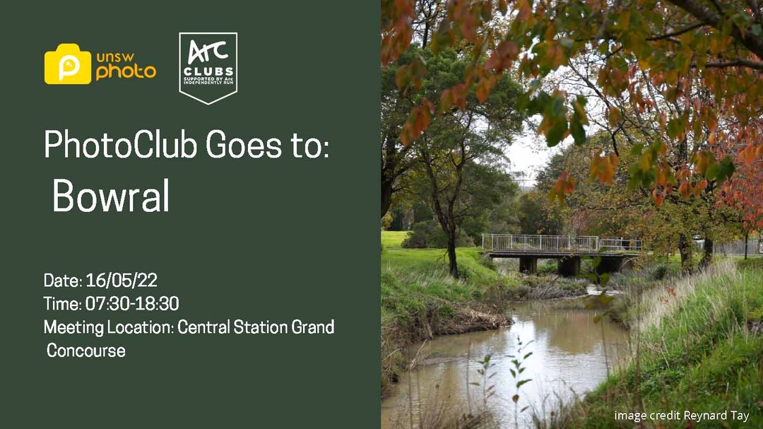 🚨ATTENTION ALL PHOTO CLUBBERS🚨 Due to the closure of Prince Henry Cliff Walk we are now going to Bowral for our day trip. Join us next Monday for a day out of fun exploring the largest town in the Southern Highlands of New South Wales. 📆Date: Monday 16th May 2022
⏰Time: 07:30-18:30 AEST
📍Meeting Location: Central Station Grand Concourse This event is FREE but due to limited space, we will require you to sign up to secure your spot and let us know of your availability as a part of our COVID-19 infection control measures. Sign-Up: https://forms.gle/e44XBtPQQtu172Bx9 Please keep an eye on the Facebook event on that day in case of any changes and for exact meeting point. #unsw #unswphoto #bowral #scenic #day #trip #outdoor #fun #nature #nsw #exploring